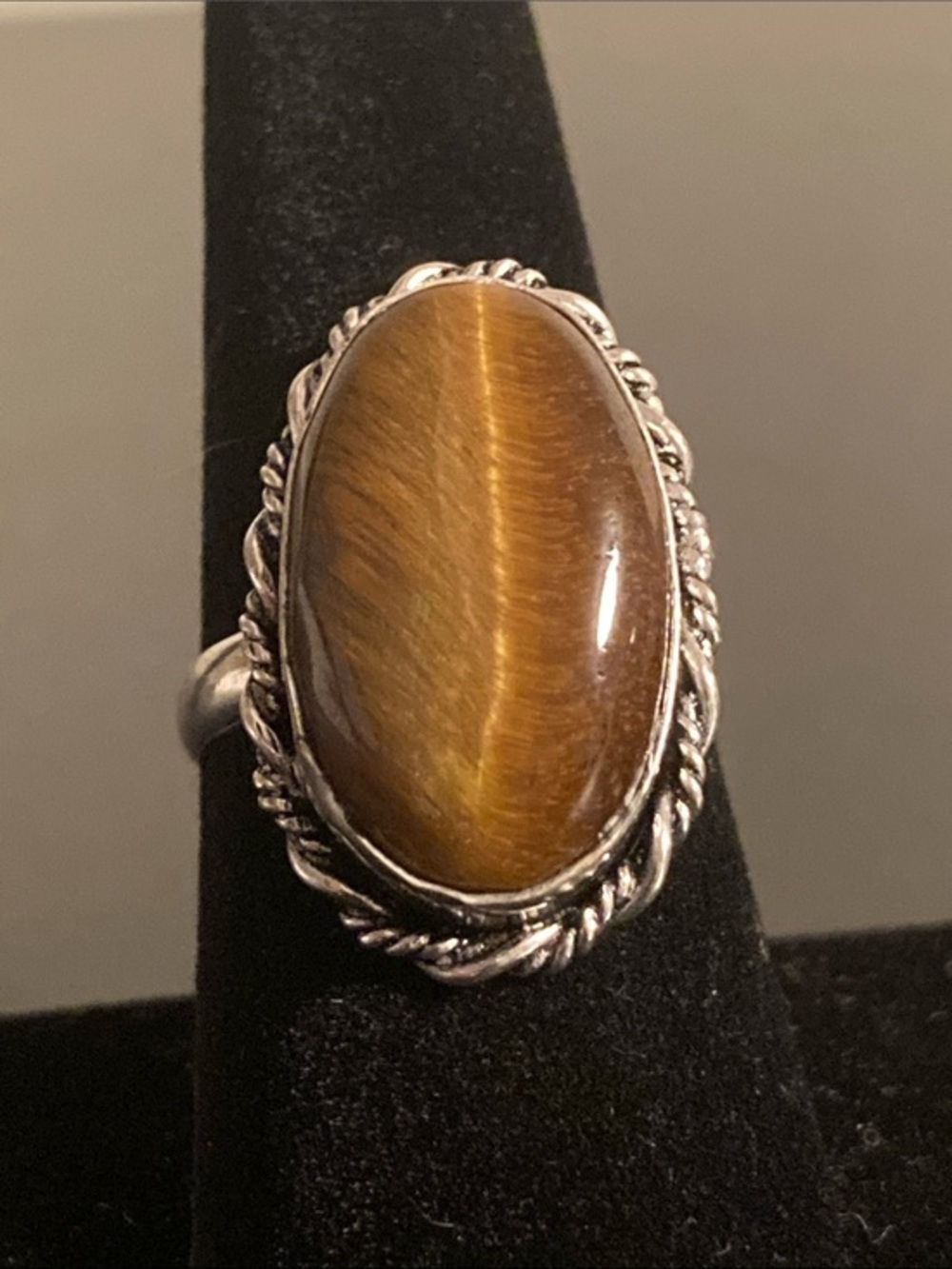 Sterling Silver Tiger's Eye Oval Ring - Brown Gemstone size 8